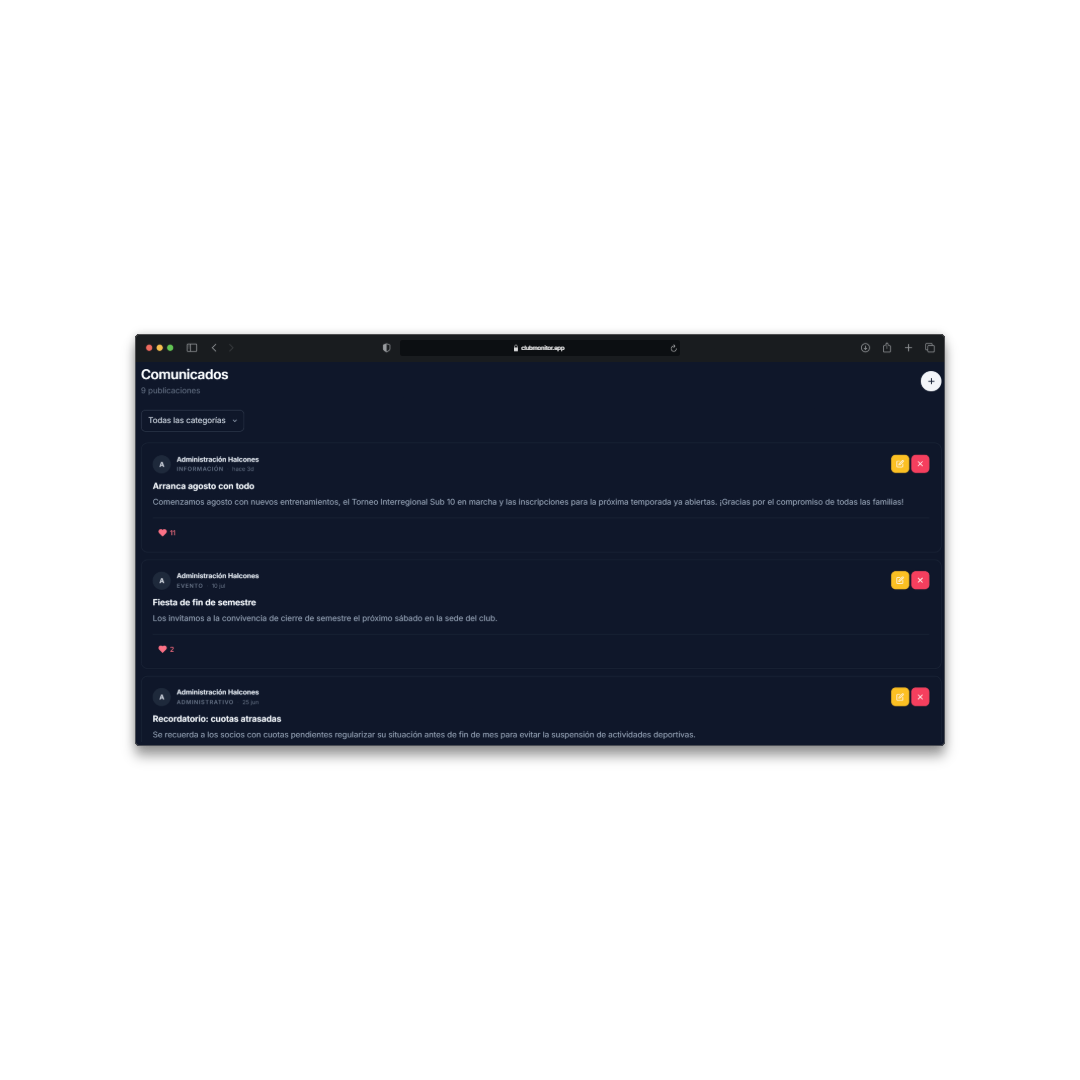 Pantalla de Comunicados en Club Monitor